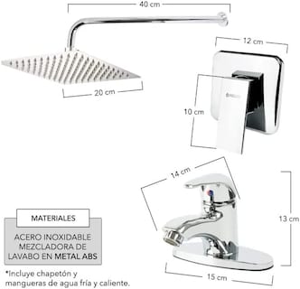Foto 2 | Regadera Cuadrada, Tubo de 40cm, Mezcladora Monomando y Mezcladora para Lavabo