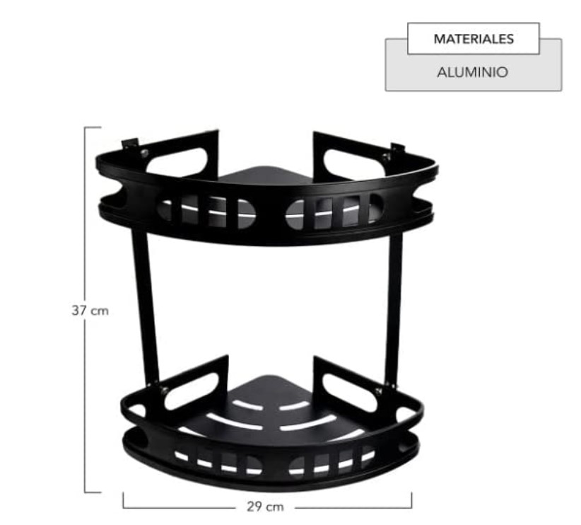 Foto 4 pulgar | Meer CNX Regadera Cuadrada Con Brazo Negro Mate Con Organizador