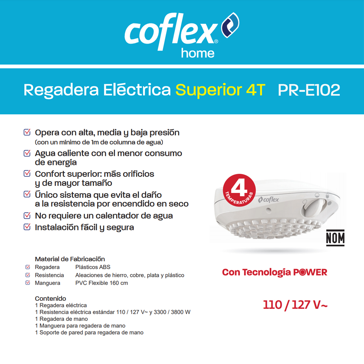 Foto 6 pulgar | Regadera 4 T.s 3300w Superior Coflex 2-pr-e102 - color Blanco