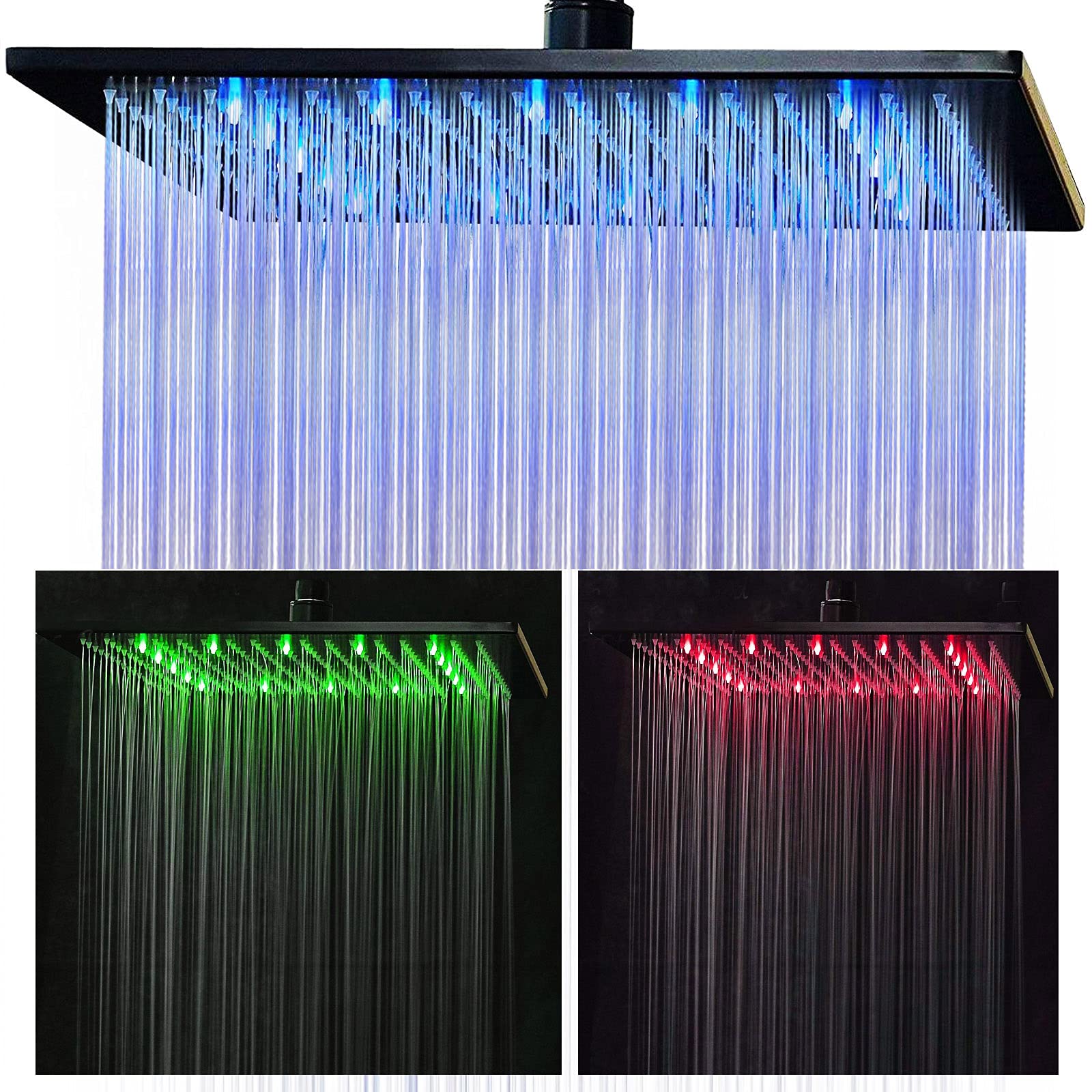 Cabezal De Ducha Led Con Efecto Lluvia Suguword De Alta Presión, 30 Cm, Negro