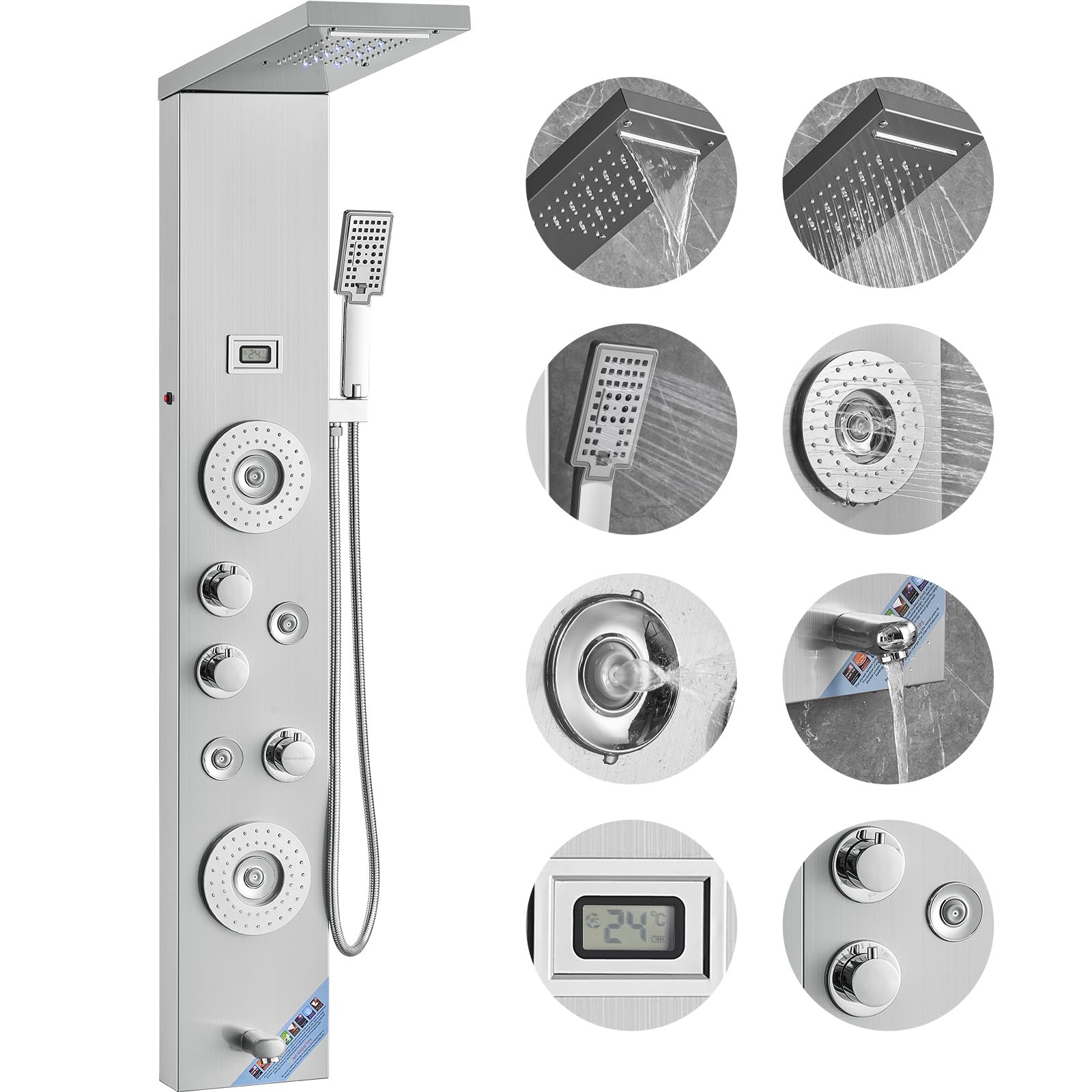 Sistema De Paneles De Ducha Vevor 6 Modos De Ducha Con Led Y Pantalla - Venta Internacional.