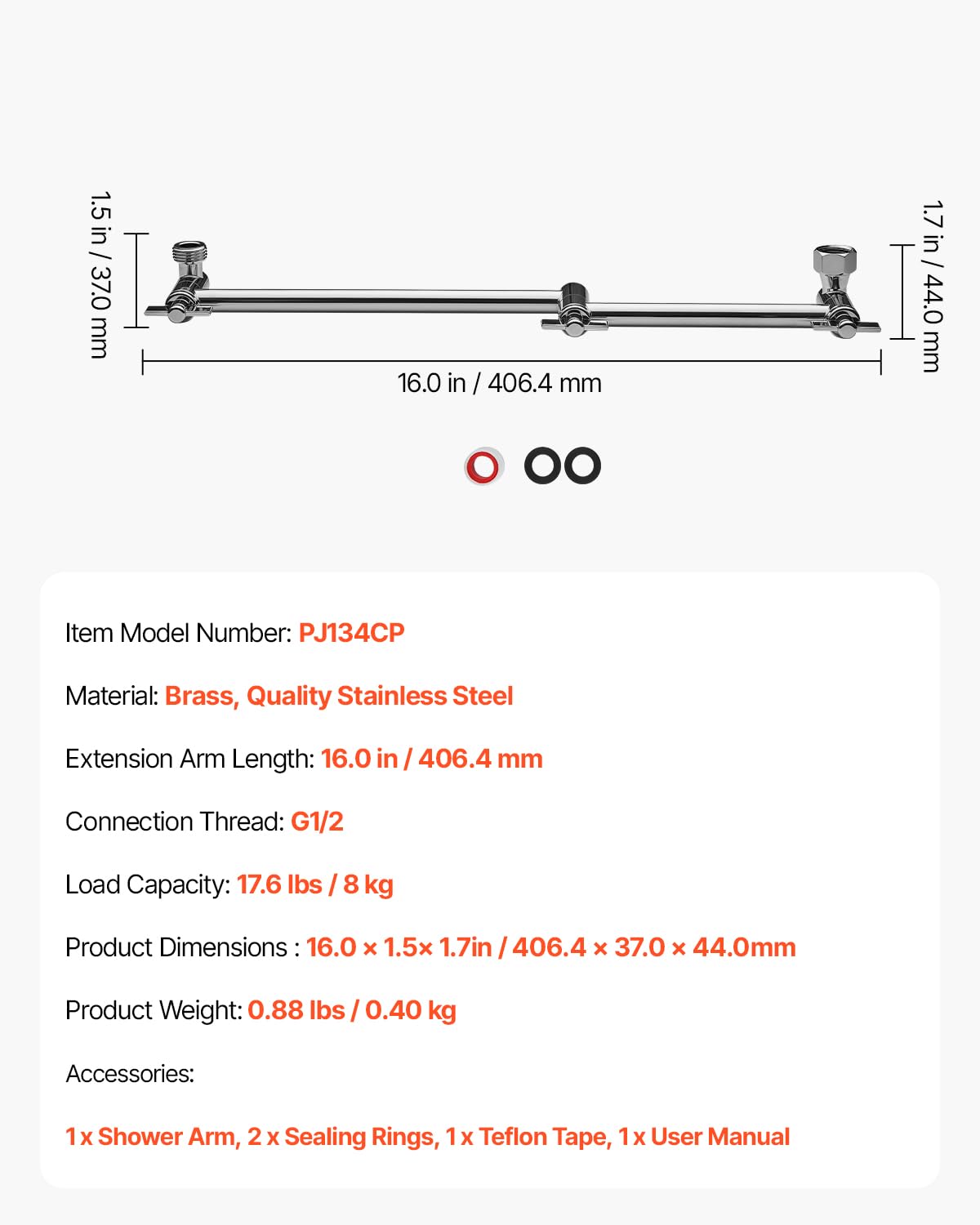 Foto 8 pulgar | Brazo De Extensión Para Cabezal De Ducha Vevor, 40 Cm, Latón Cromado - Venta Internacional.