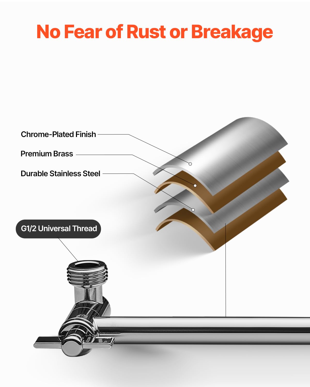Foto 4 | Brazo De Extensión Para Cabezal De Ducha Vevor 28 Cm, Latón Cromado G1/2 - Venta Internacional.