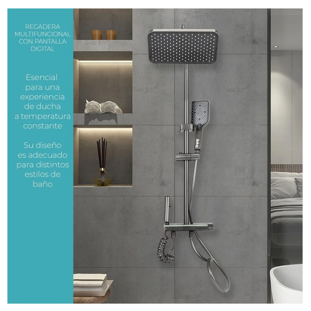 Foto 4 pulgar | Ducha Baño Regadera Alta Presión Chorros Inteligente Digital Belug  Plateado