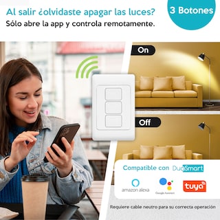 Foto 2 | Apagador Inteligente Wifi On/Off con 3 Botones Duosmart color Blanco Compatible con Alexa Google Tuya A10