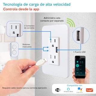Foto 2 | Contacto Tomacorriente Wifi 2 Contactos y 1 Puerto USB A60 Duosmart