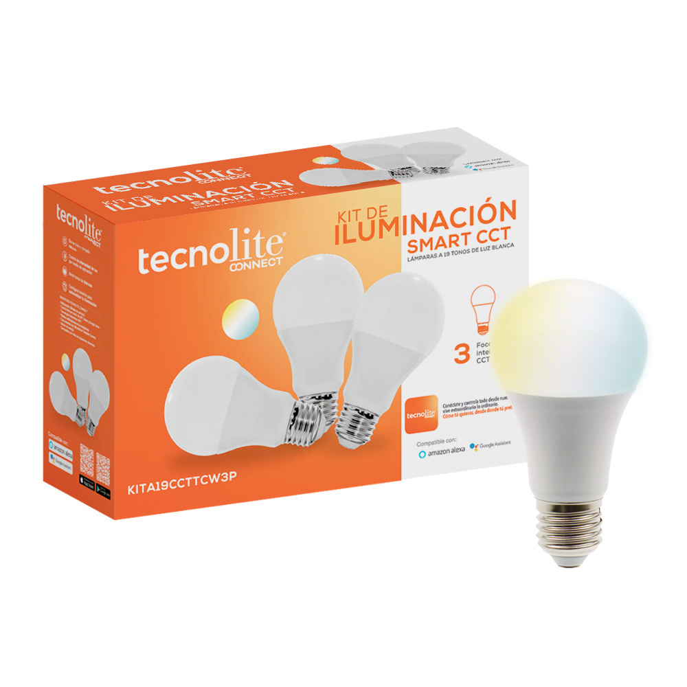 Foto 2 pulgar | Kit De 3 Focos Led Inteligentes Tecnolite Wi-fi 7 W Luz Blanca Dinámica Base E27