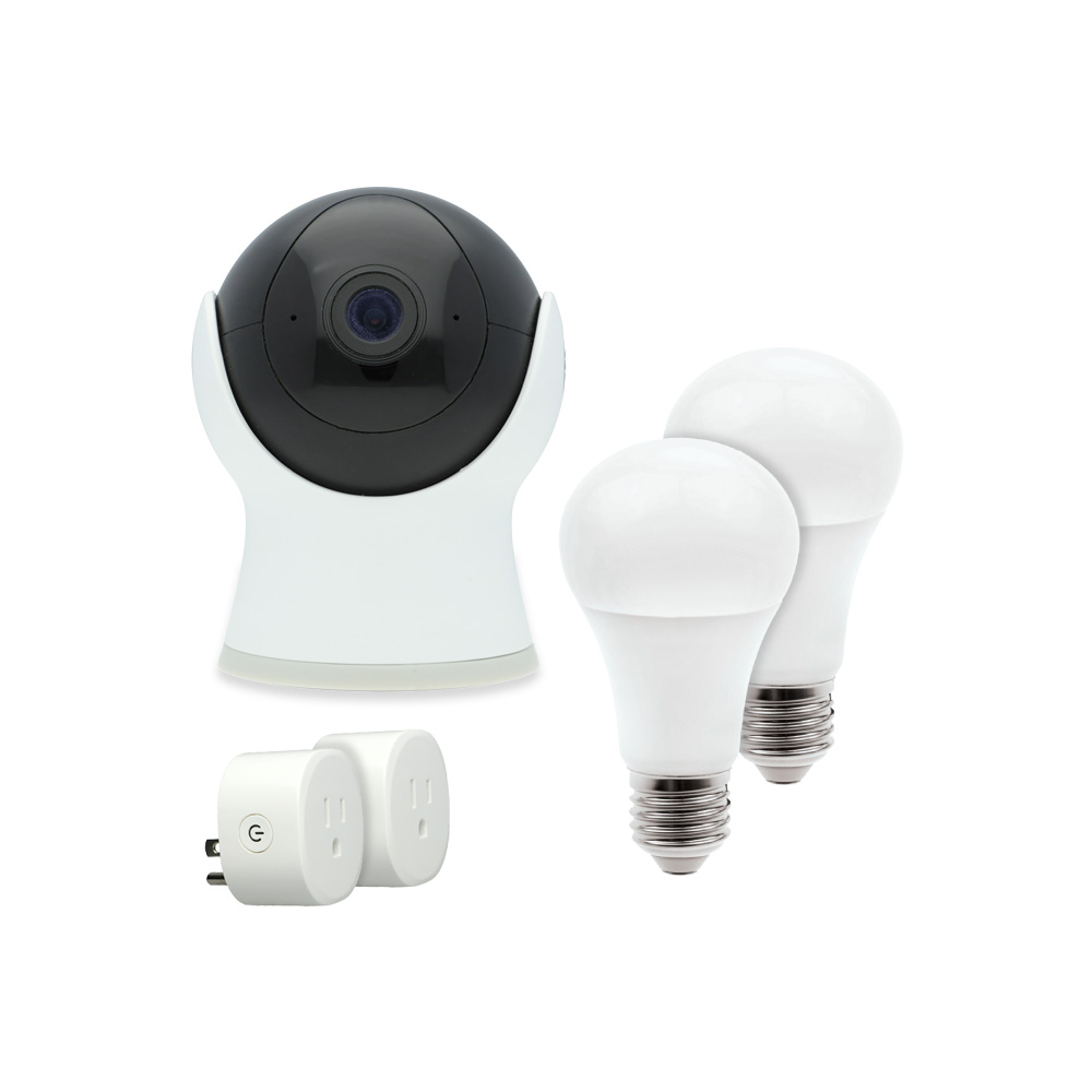 Kit Control Básico Inteligente Tecnolite Wi-fi: 1 Cámara 2 Focos Led Rgb + Blancos 2 Enchufes