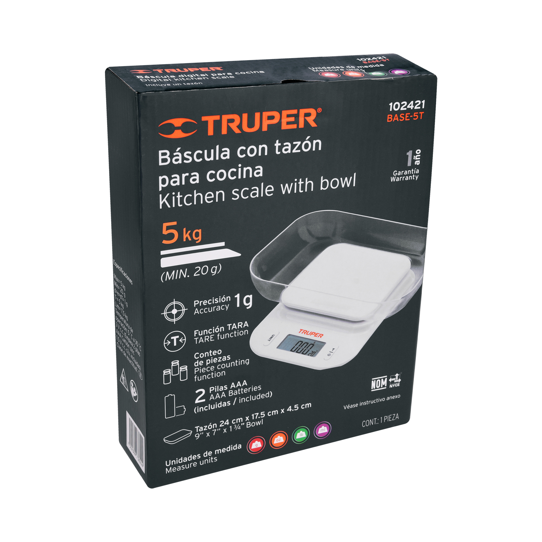 Foto 4 pulgar | Báscula Digital Truper Base5t