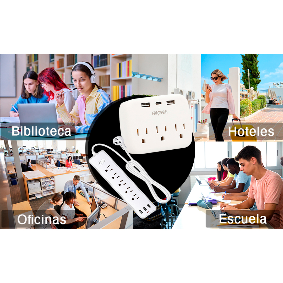 Foto 4 pulgar | Kit Dos Multicontactos Fratech El10 Y L02 Color Blanco Para Carga De Dispositivos, Con Entradas Usb Y C