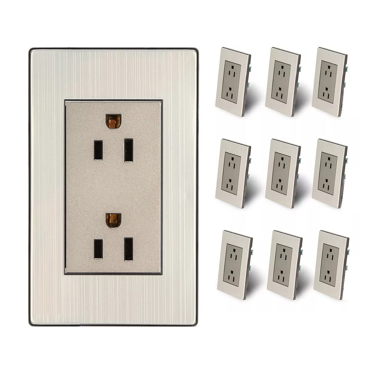 Kit De 10pzs Acero Inoxidable Placas Con Contacto Dúplex Eo Safe Imports Esi-18291 Plata