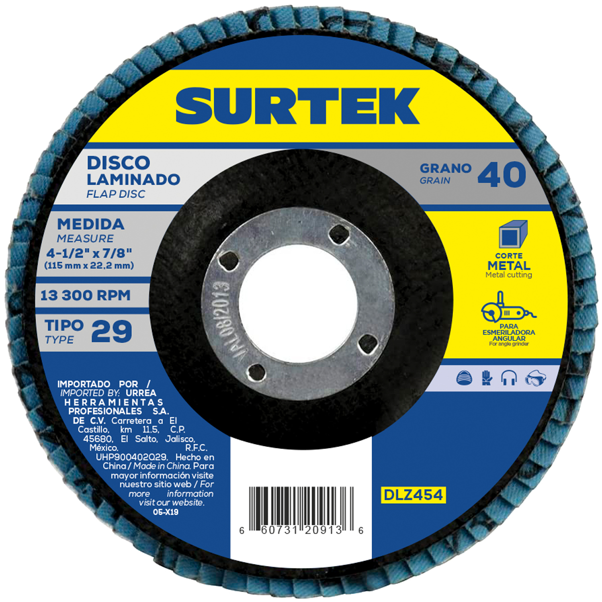 Disco Laminado Tipo 29 Grano 80, 4-1/2'' Surtek