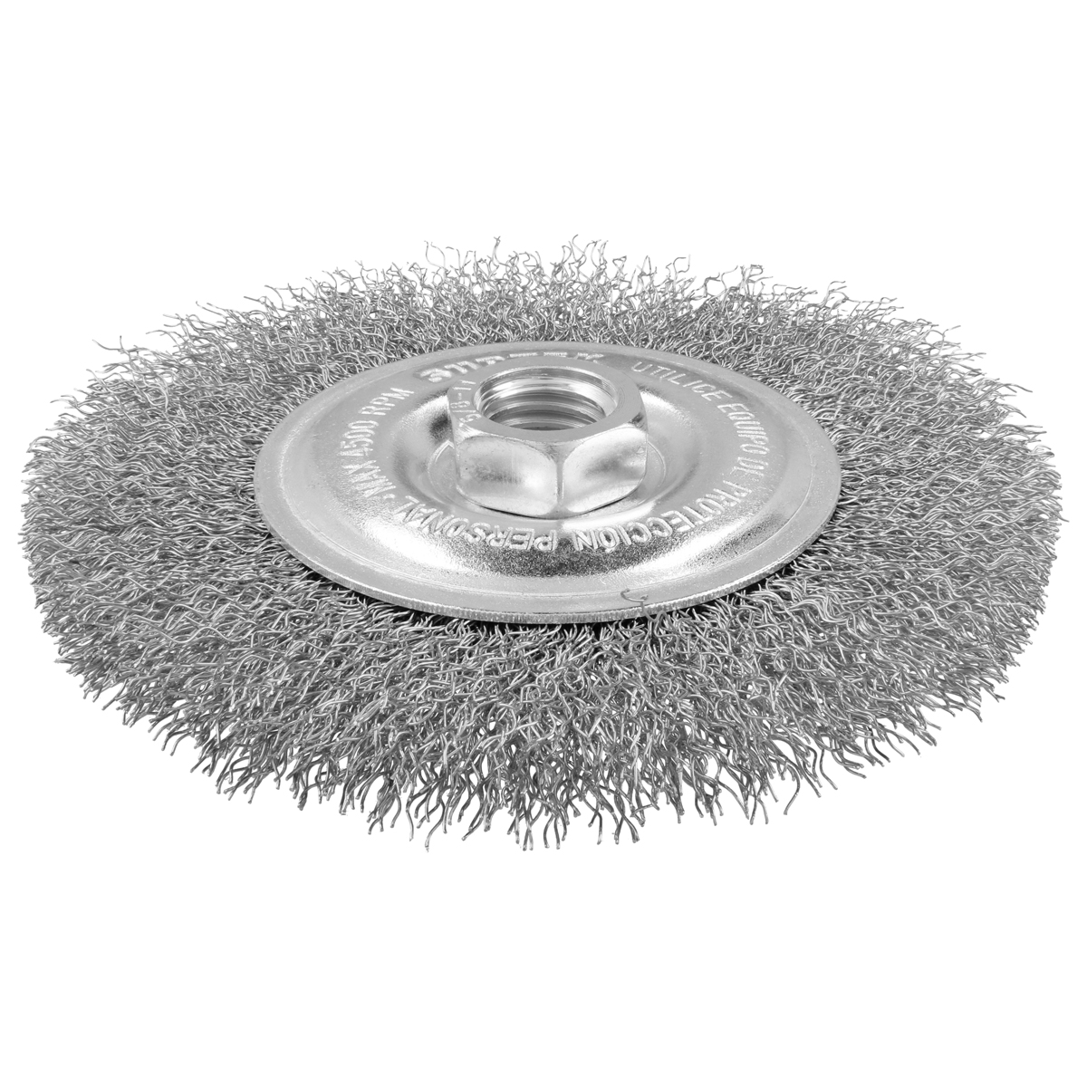 Carda Circular Ondulada Alambre Delgado Acero Inoxidable 6'' X 0.30 Mm Con Rosca 5/8'' Surtek