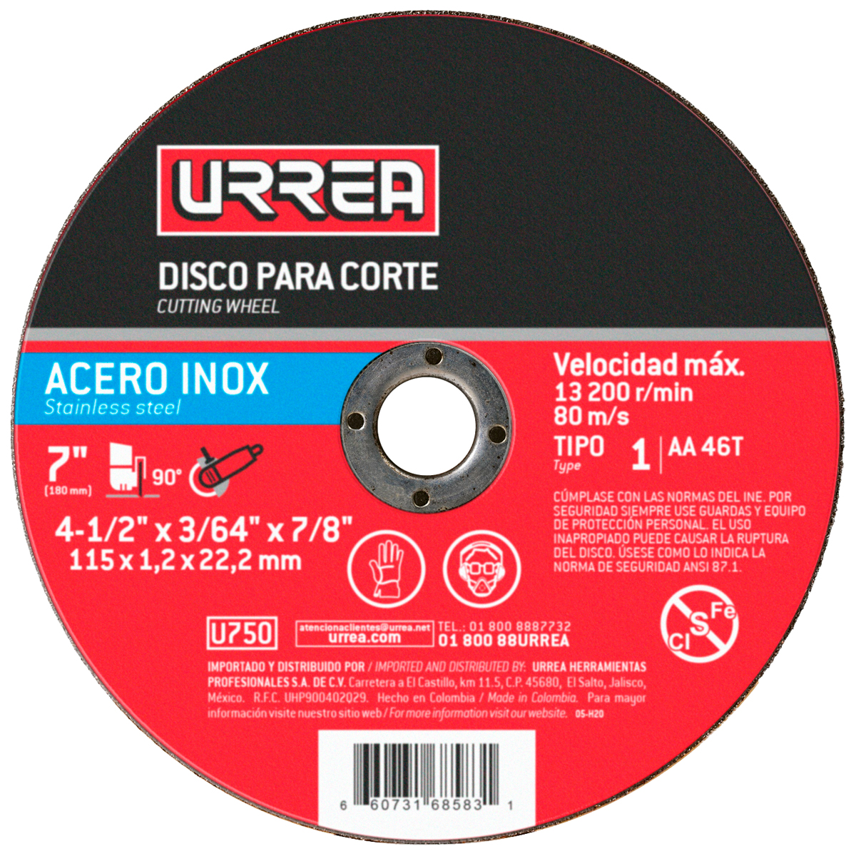 Foto 2 pulgar | Disco Abrasivo Tipo 1 Para Acero Inoxidable 4-1/2'' X 3/64'' Urrea