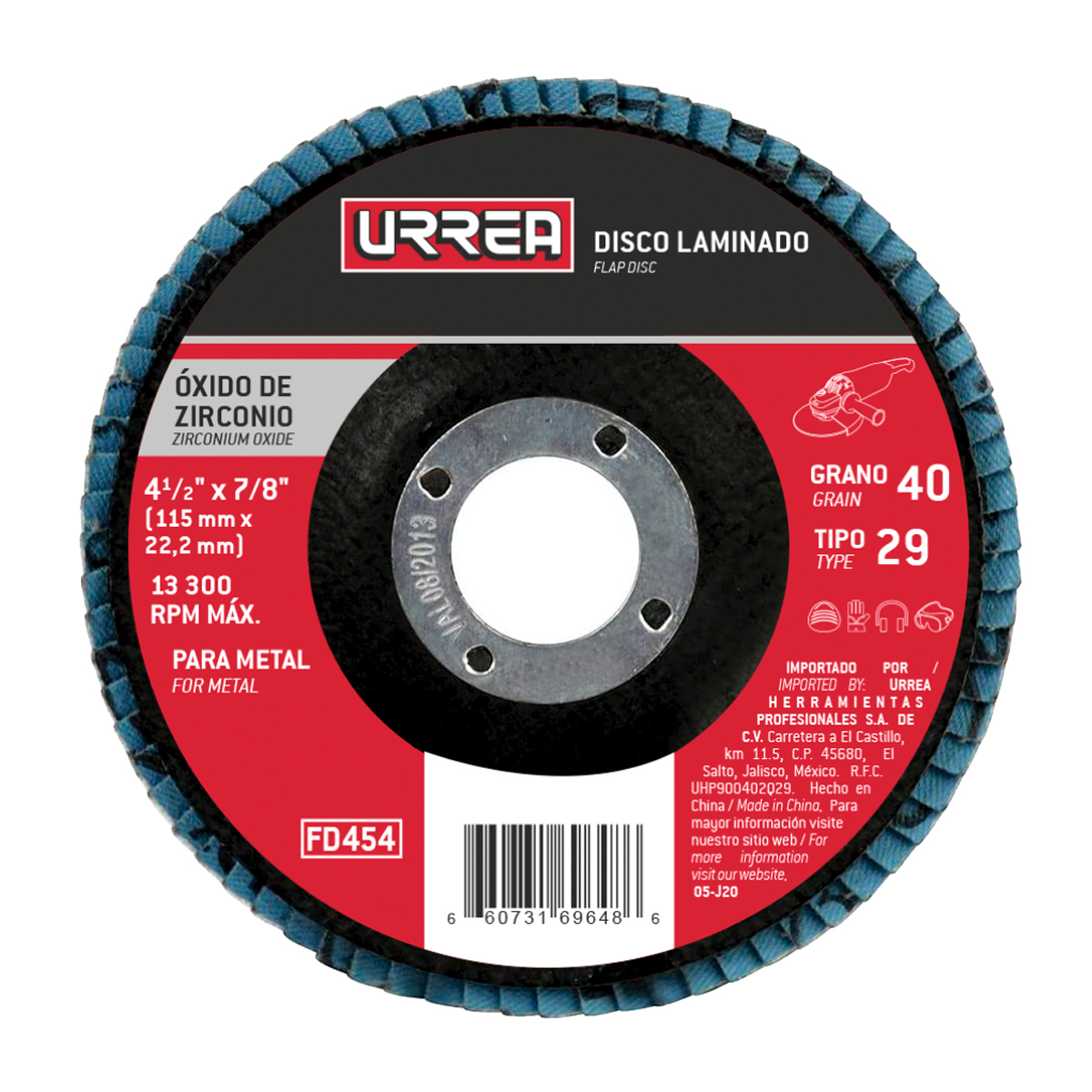 Disco Laminado Tipo 29 Grano 40, 4-1/2'' Urrea