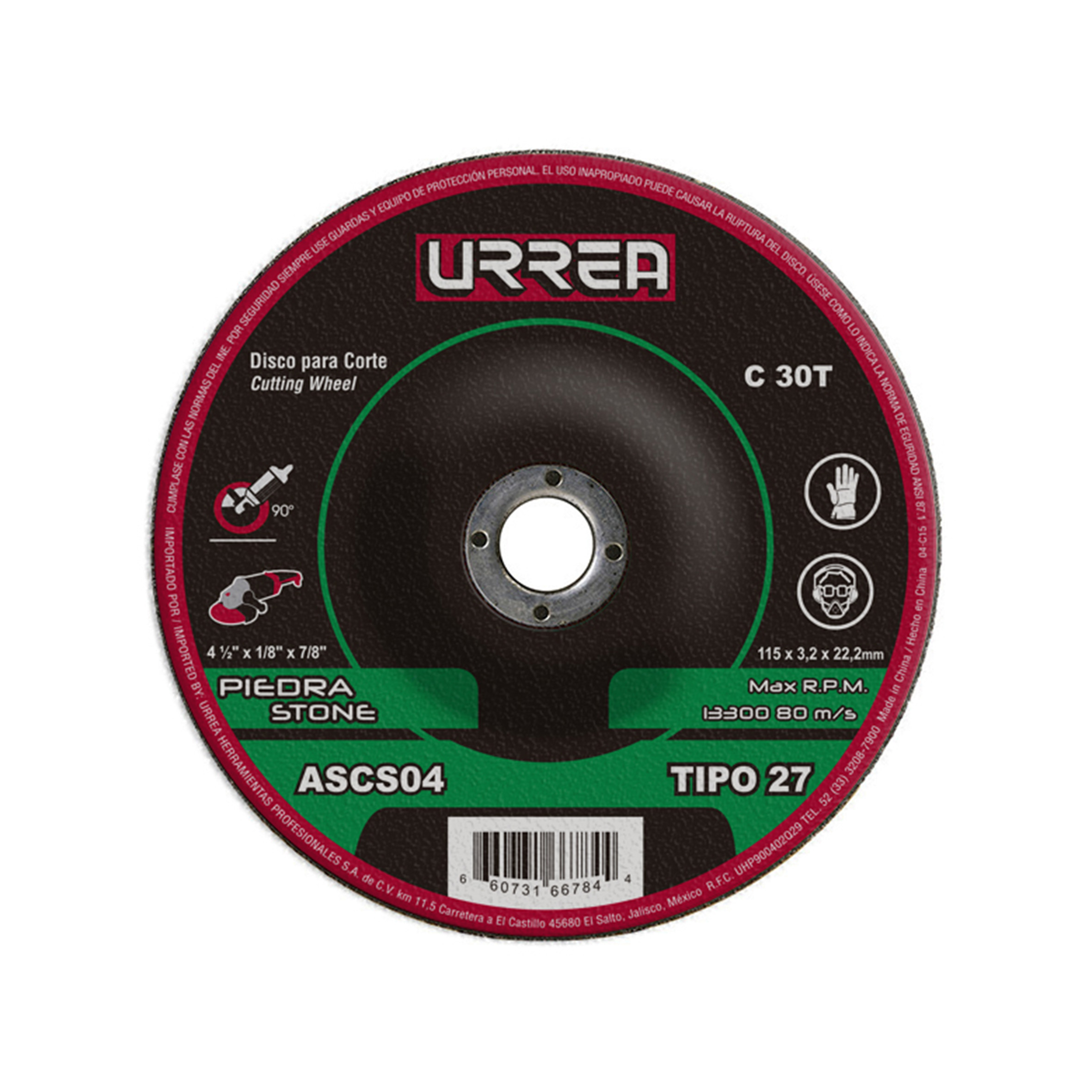 Disco Abrasivo Tipo 27 Para Piedra 4-1/2'' X 1/8'' Urrea