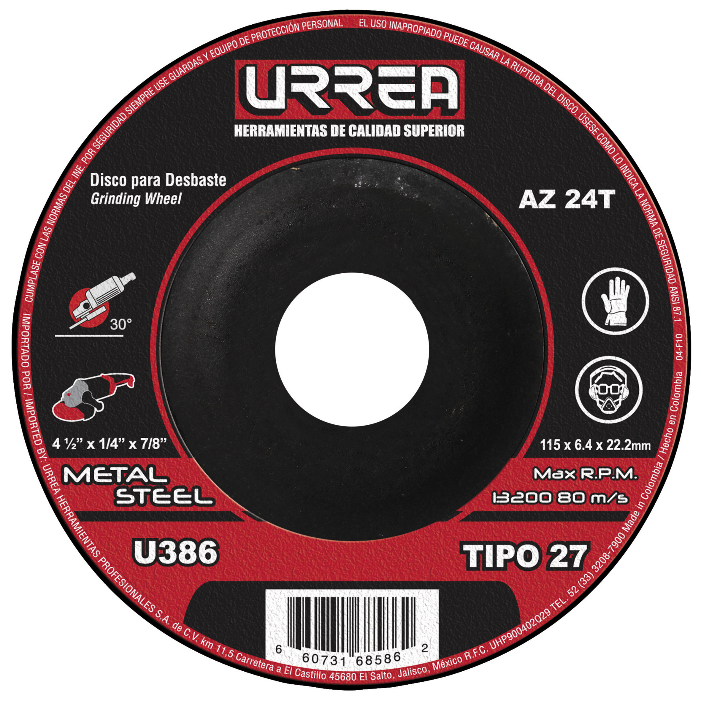Disco Abrasivo Tipo 27 Para Metal 4-1/2'' X 1/4'' Urrea