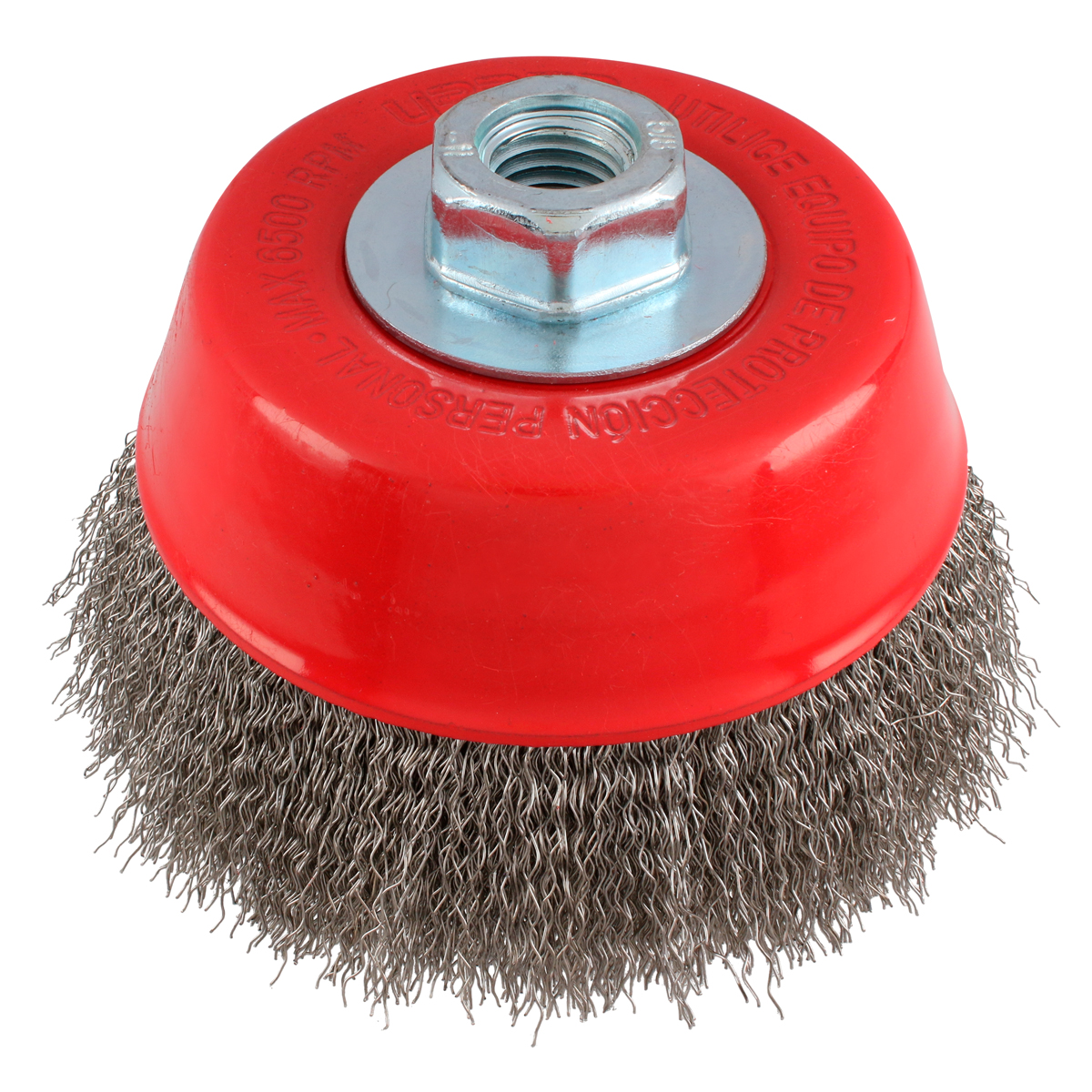 Carda Copa Ondulada Alambre Grueso De Acero Inoxidable 5'' X 0.50 Mm Con Rosca M14 Urrea