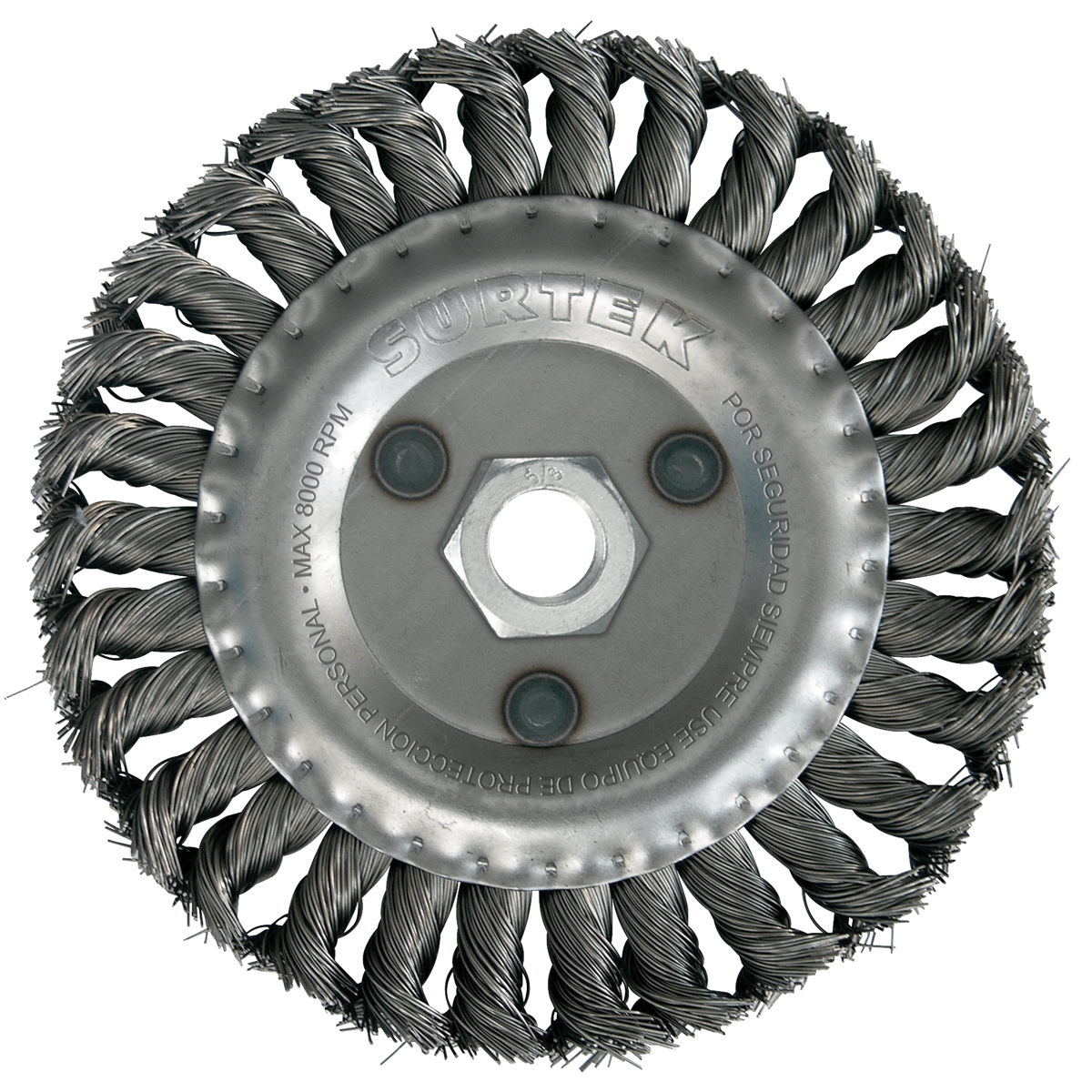 Carda Circular Trenzada Alambre Grueso 6'' X 0.51 Mm Con Rosca 5/8'' Surtek