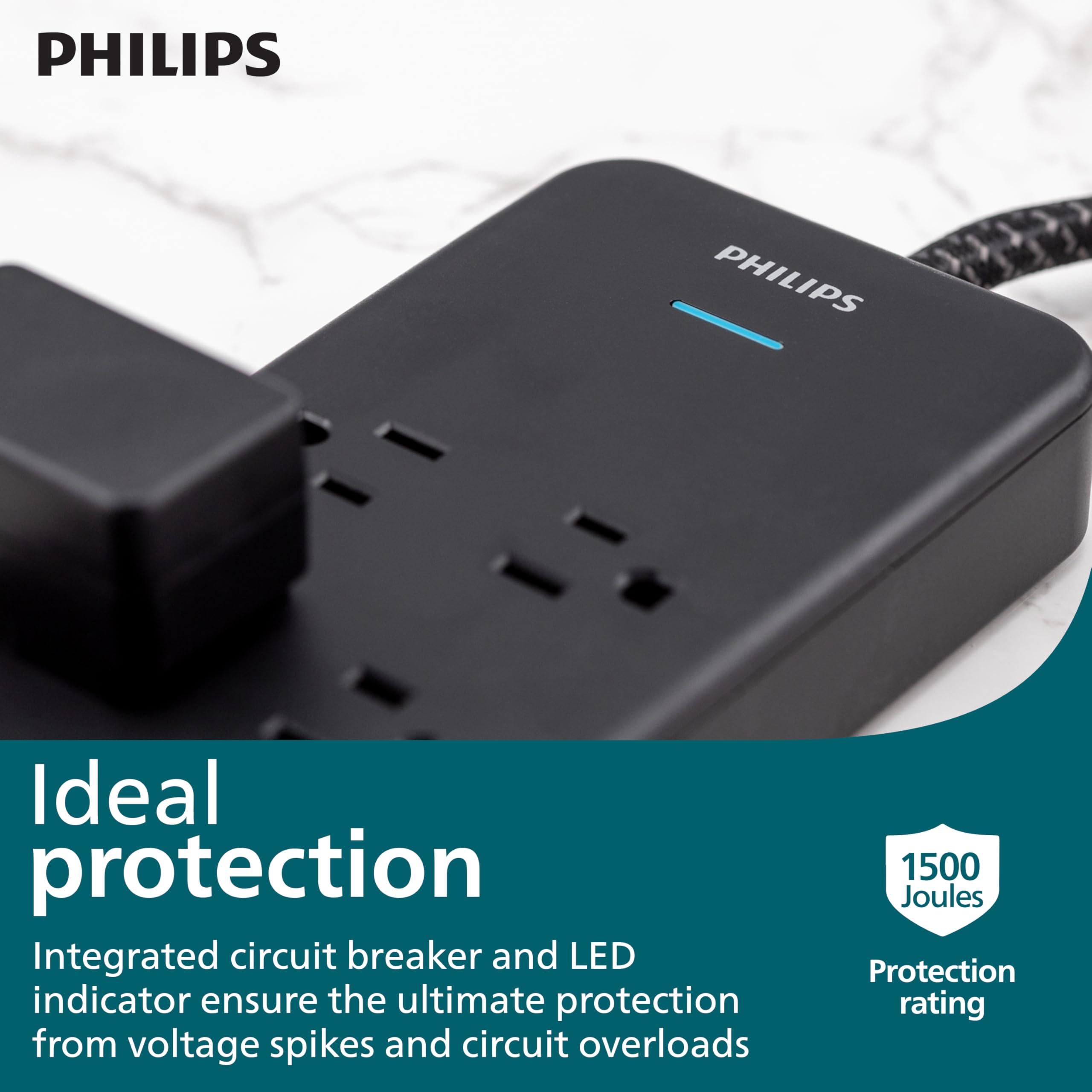Foto 5 pulgar | Protector Contra Sobretensiones Philips Spp9643b/37, 7 Salidas 1500j Con Usb - Venta Internacional.