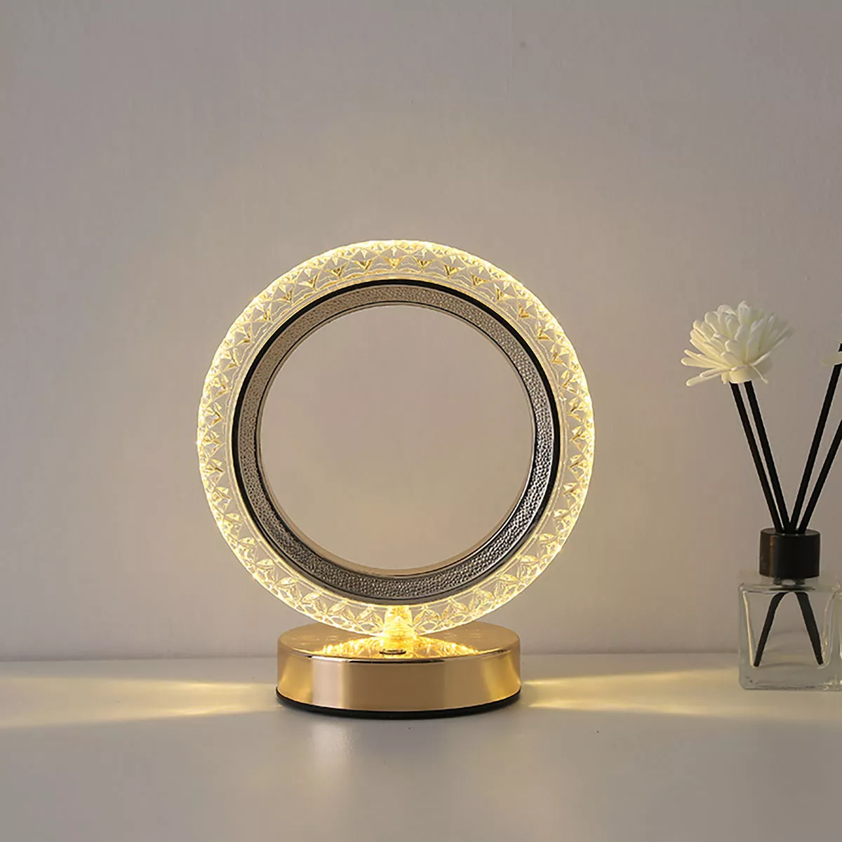 Lámpara De Cristal Mesa Decoración Luz Noche Usb