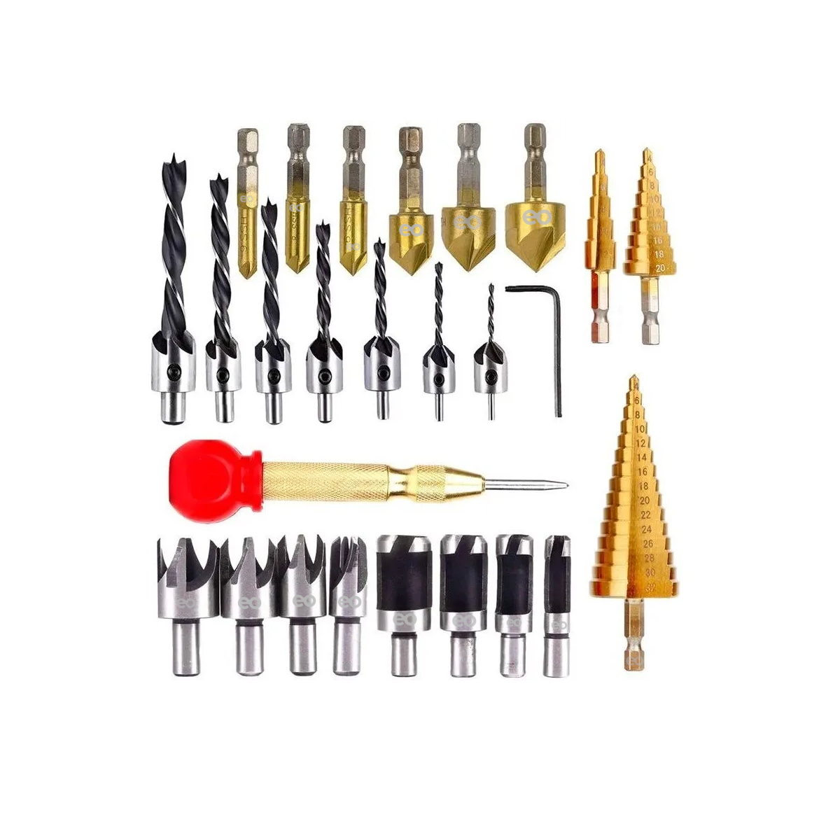 Kit 26 Brocas Avellanadora Escalonada Circular Sacabocado Madera Eo Safe Imports Esi-3798 Multicolor