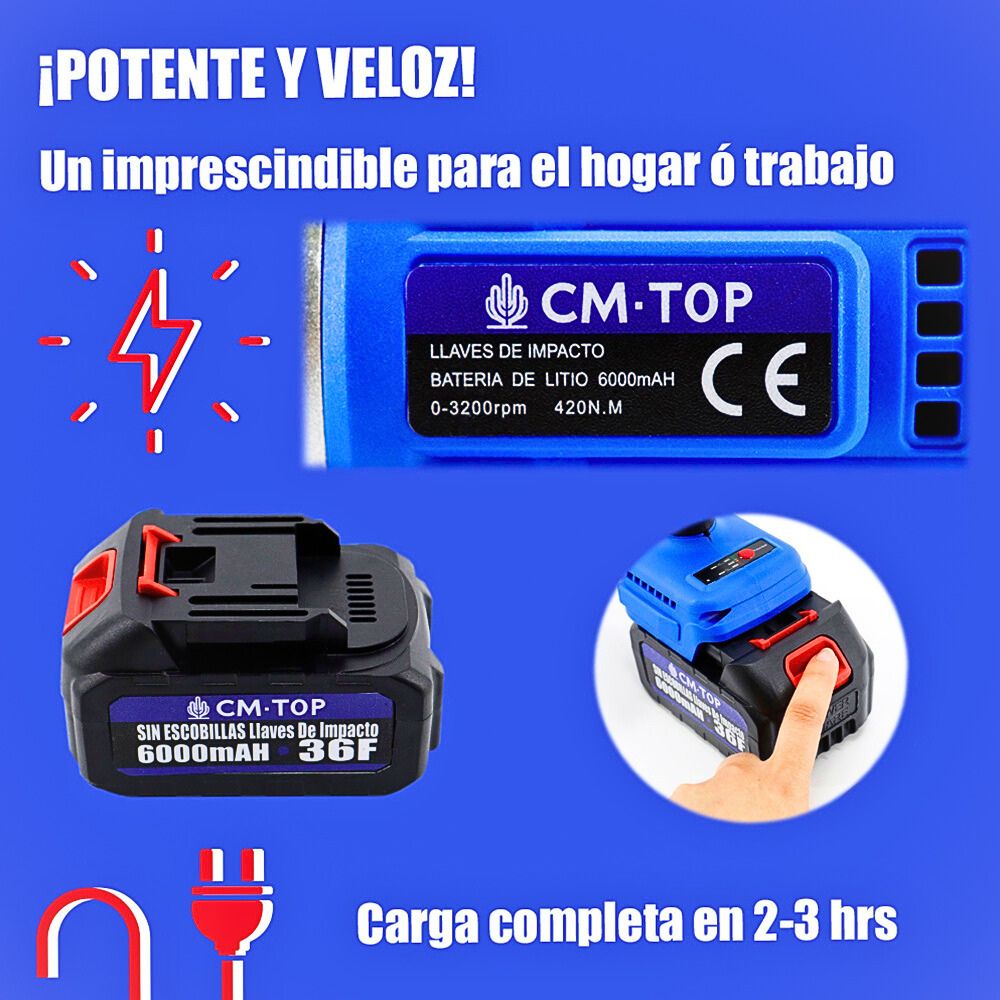Foto 5 pulgar | Llave De Impacto Eléctrica 800w 6000 Mah De 3200 Rpm