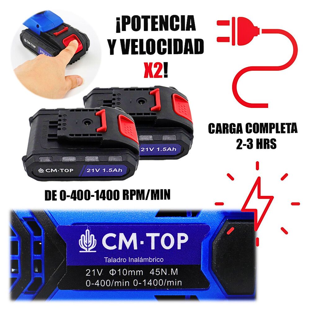 Foto 4 pulgar | Taladro Rotomartillo 21v Eléctrico Destornillador 2 Batería