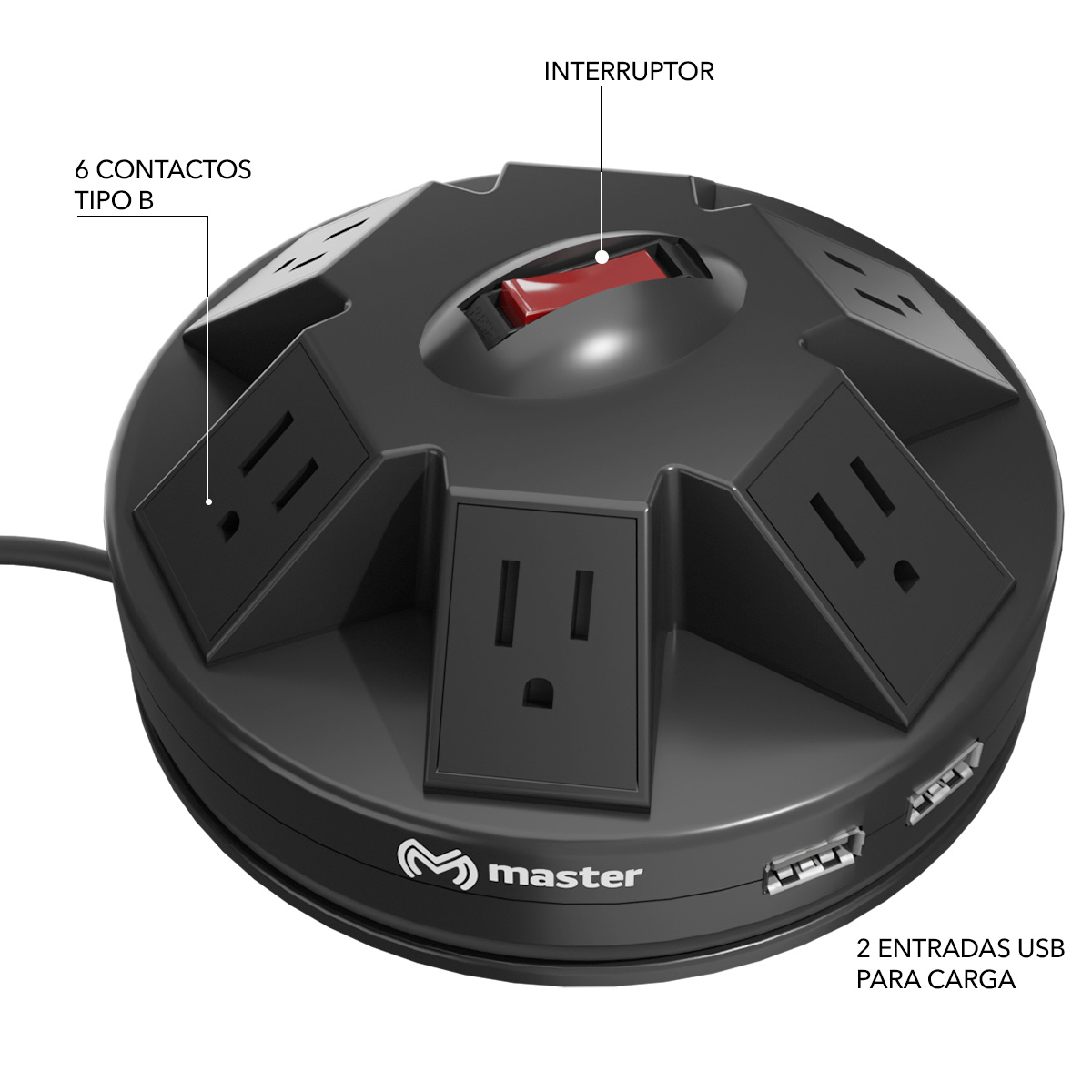 Foto 3 pulgar | Multicontacto De Escritorio Con 6 Entradas, Supresor De Picos Y 2 Puertos Usb Mp-circulo6