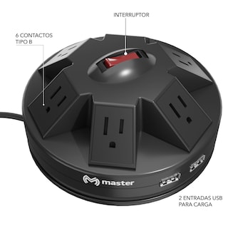 Foto 2 | Multicontacto De Escritorio Con 6 Entradas, Supresor De Picos Y 2 Puertos Usb Mp-circulo6