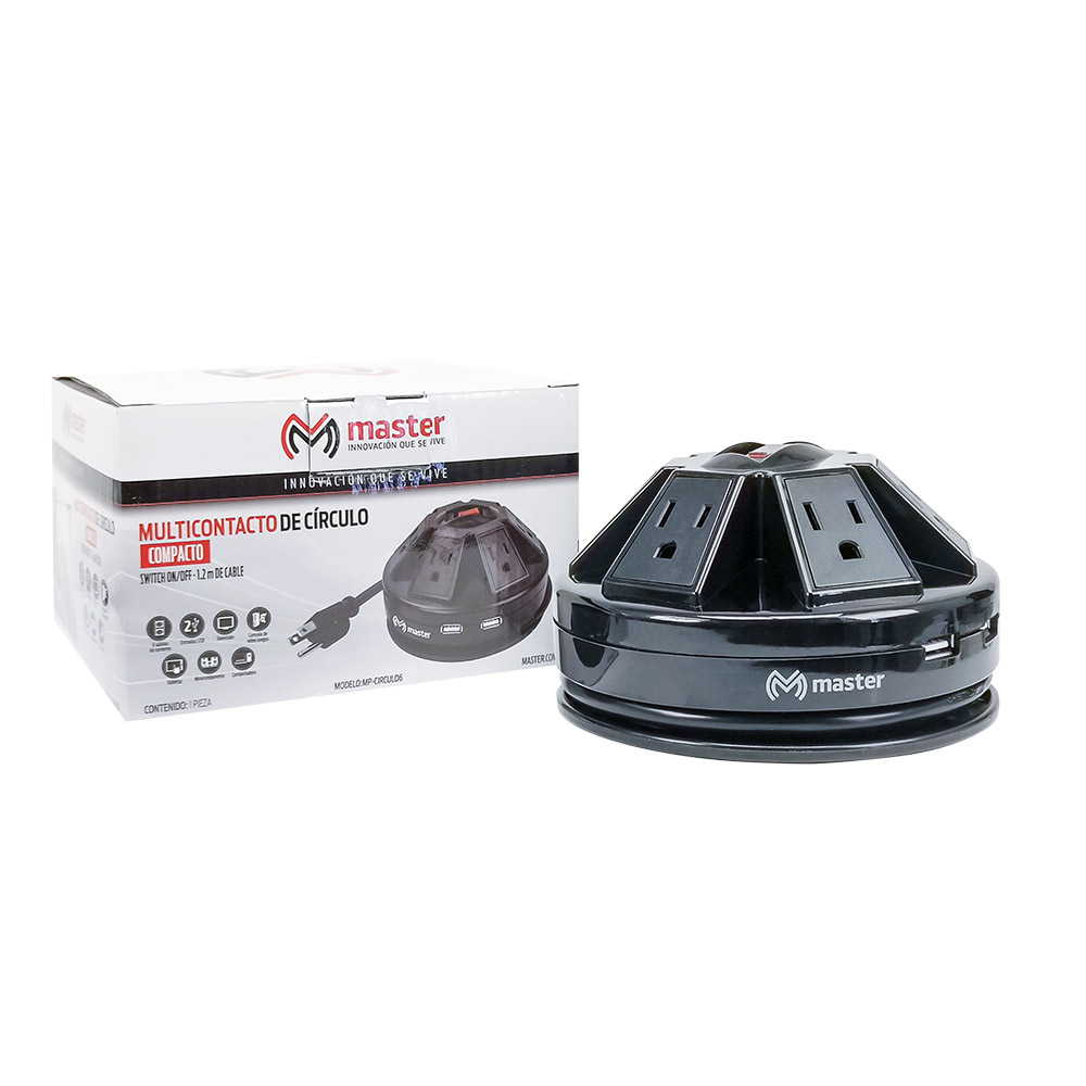 Foto 5 pulgar | Multicontacto De Escritorio Con 6 Entradas, Supresor De Picos Y 2 Puertos Usb Mp-circulo6