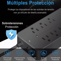 Foto 4 pulgar | Regleta Multicontactos Con 8 Salidas 3 Usb 1 Tipo C Eo Safe Imports Esi-4496-1 Negro