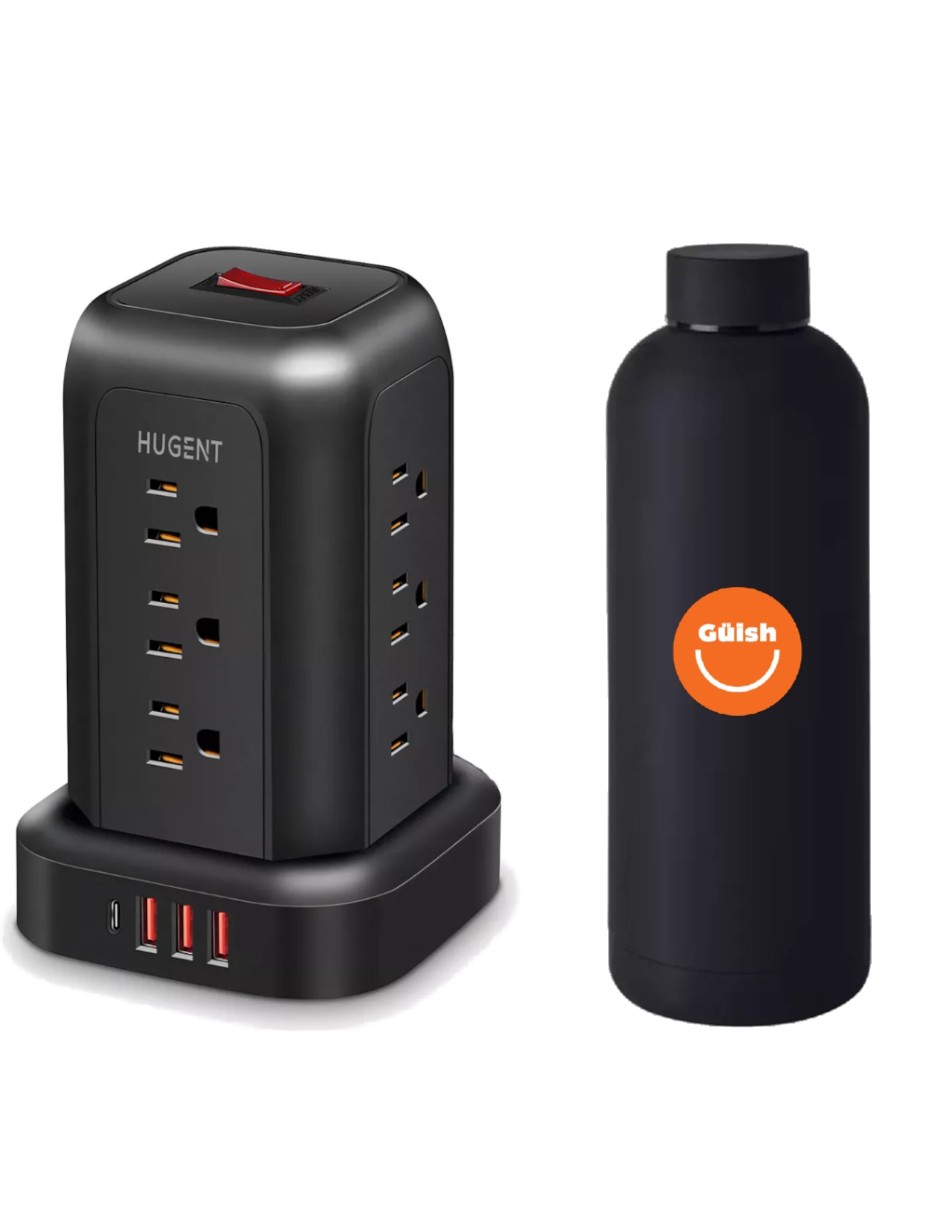 Foto 2 pulgar | Torre Multicontacto 16 En 1 Con 12 Tomas De Ca Y 3 Usb A 1 Tipo C + Termo De Agua De Regalo Güish