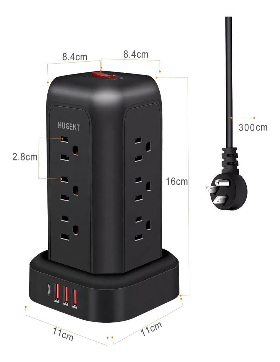 Foto 5 pulgar | Torre Multicontacto 16 En 1 Con 12 Tomas De Ca Y 3 Usb A 1 Tipo C + Termo De Agua De Regalo Güish