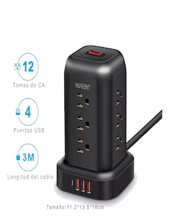 Foto 5 | Torre Multicontacto 16 En 1 Con 12 Tomas De Ca Y 3 Usb A 1 Tipo C + Termo De Agua De Regalo Güish