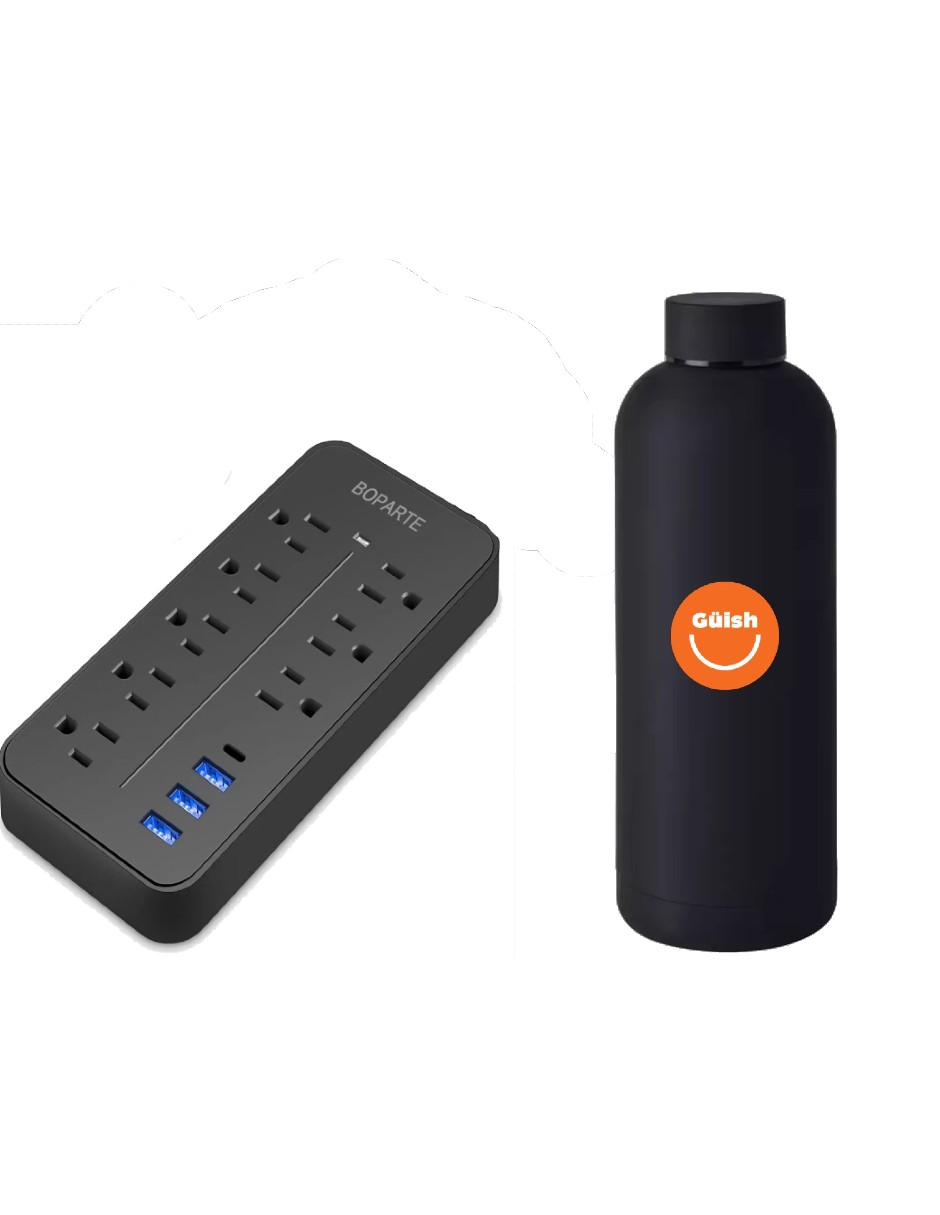 Foto 2 pulgar | Multicontacto De 8 Tomas Con Usb 1.2m 10a 127v + Termo De Agua De Regalo Güish