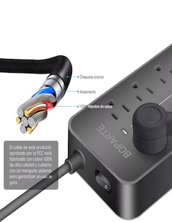 Foto 5 | Multicontacto De 8 Tomas Con Usb 1.2m 10a 127v + Termo De Agua De Regalo Güish