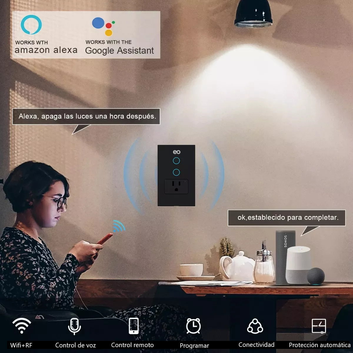 Foto 4 pulgar | Enchufe Inteligente Wifi Eo Safe Imports Compatible con Alexa y Google Assistant