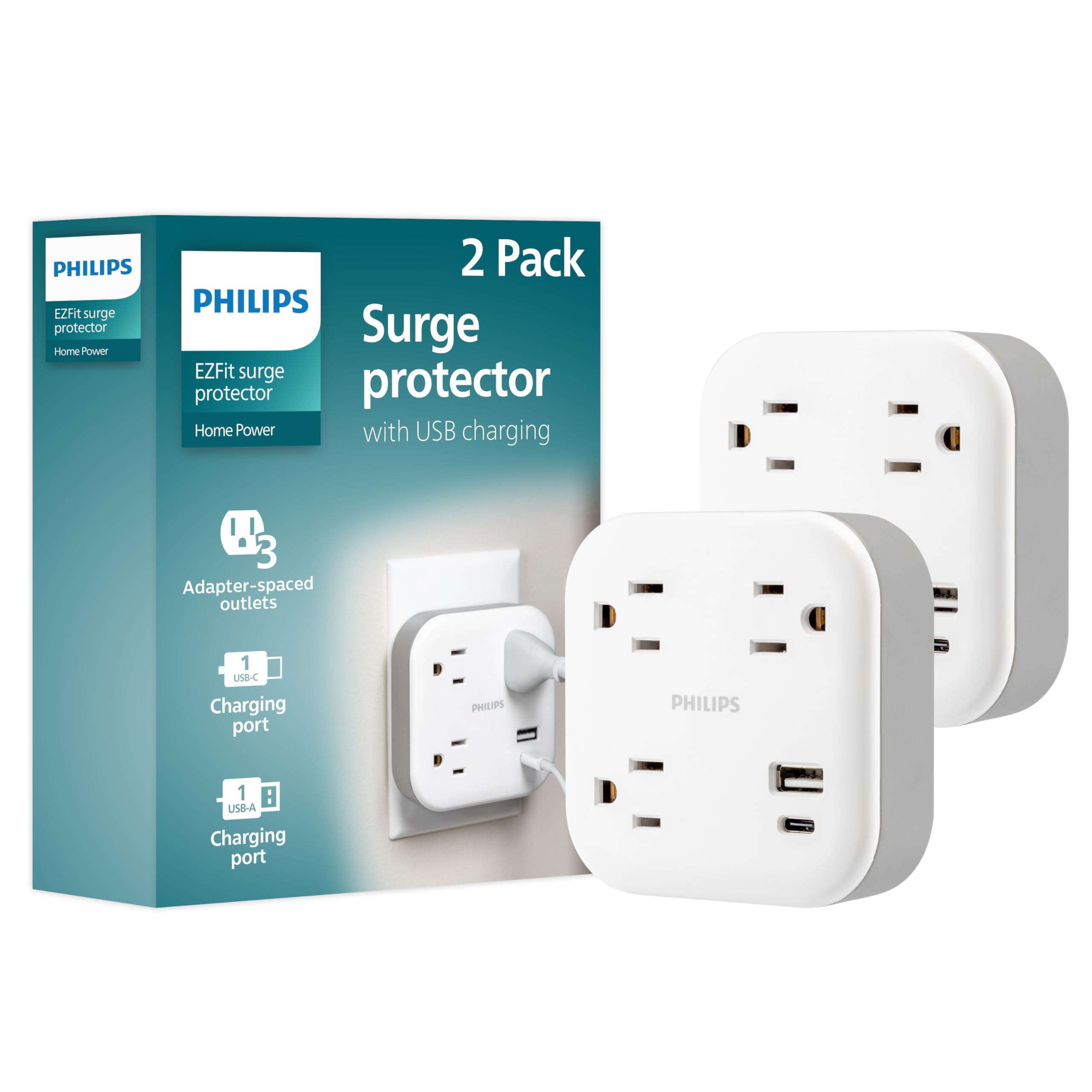 Foto 2 pulgar | Extensor De Sobretensión Philips Ezfit De 3 Salidas Con Usb 12 W 980j - Venta Internacional.