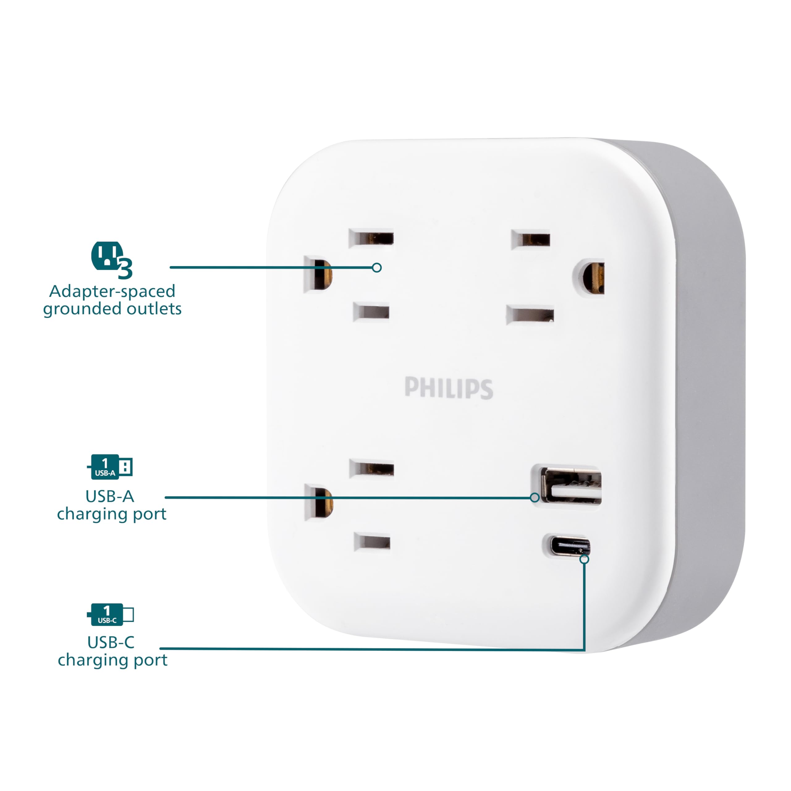 Foto 4 pulgar | Extensor De Sobretensión Philips Ezfit De 3 Salidas Con Usb 12 W 980j - Venta Internacional.
