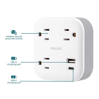 Foto 3 | Extensor De Sobretensión Philips Ezfit De 3 Salidas Con Usb 12 W 980j - Venta Internacional.