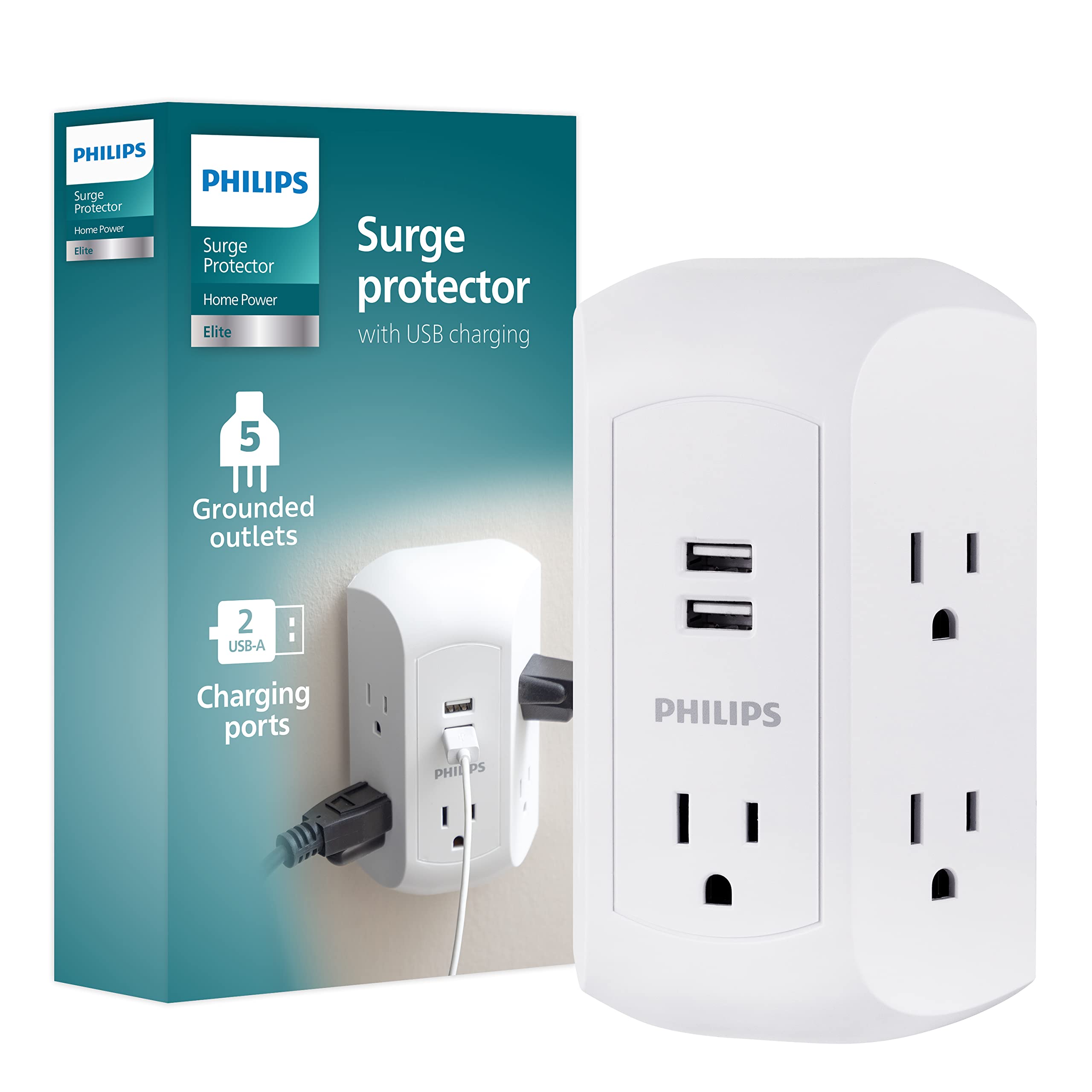 Foto 2 pulgar | Protector Contra Sobretensiones Philips Sps5002wa/37 De 5 Salidas Y 2 Usb-a, Color Blanco - Venta Internacional.