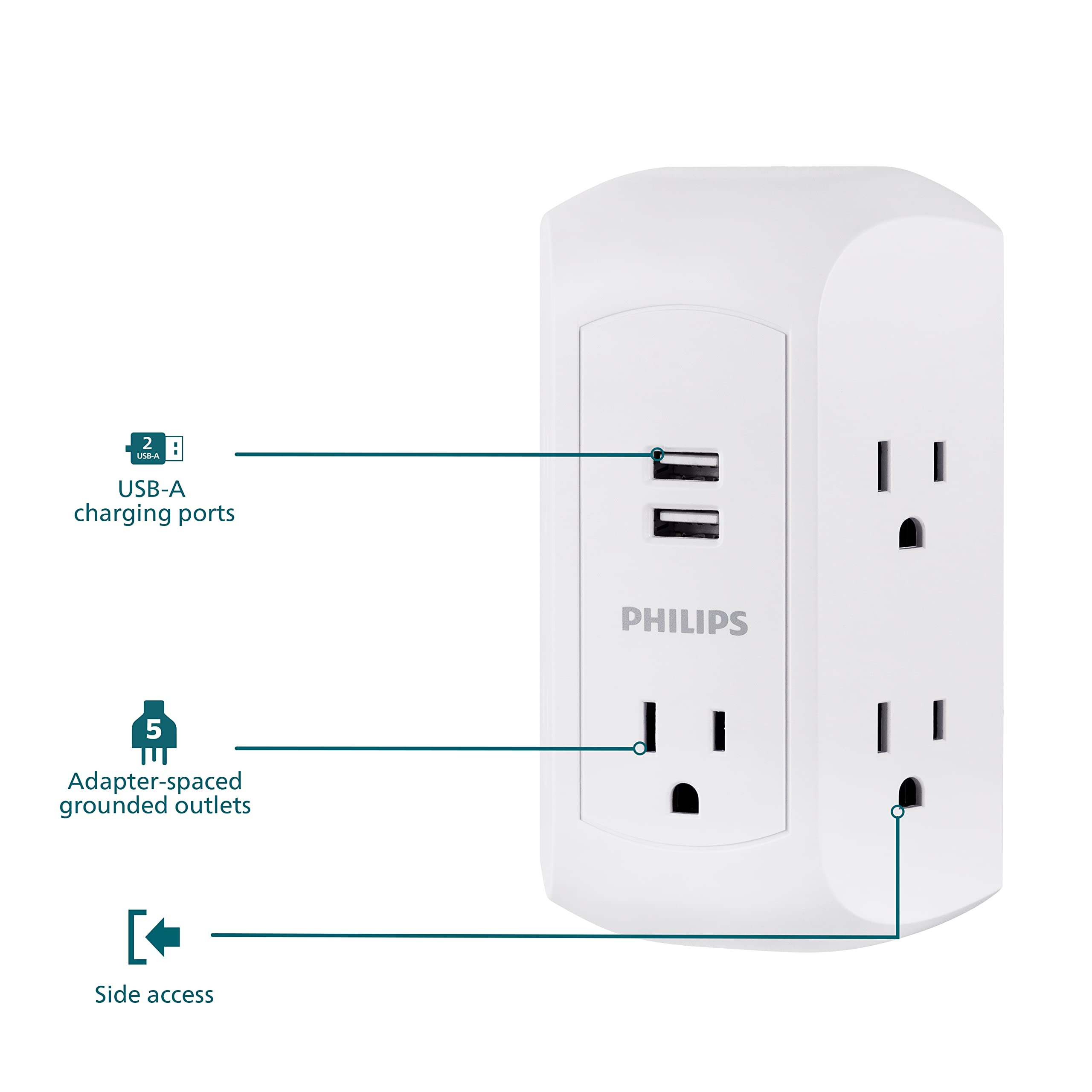 Foto 3 pulgar | Protector Contra Sobretensiones Philips Sps5002wa/37 De 5 Salidas Y 2 Usb-a, Color Blanco - Venta Internacional.