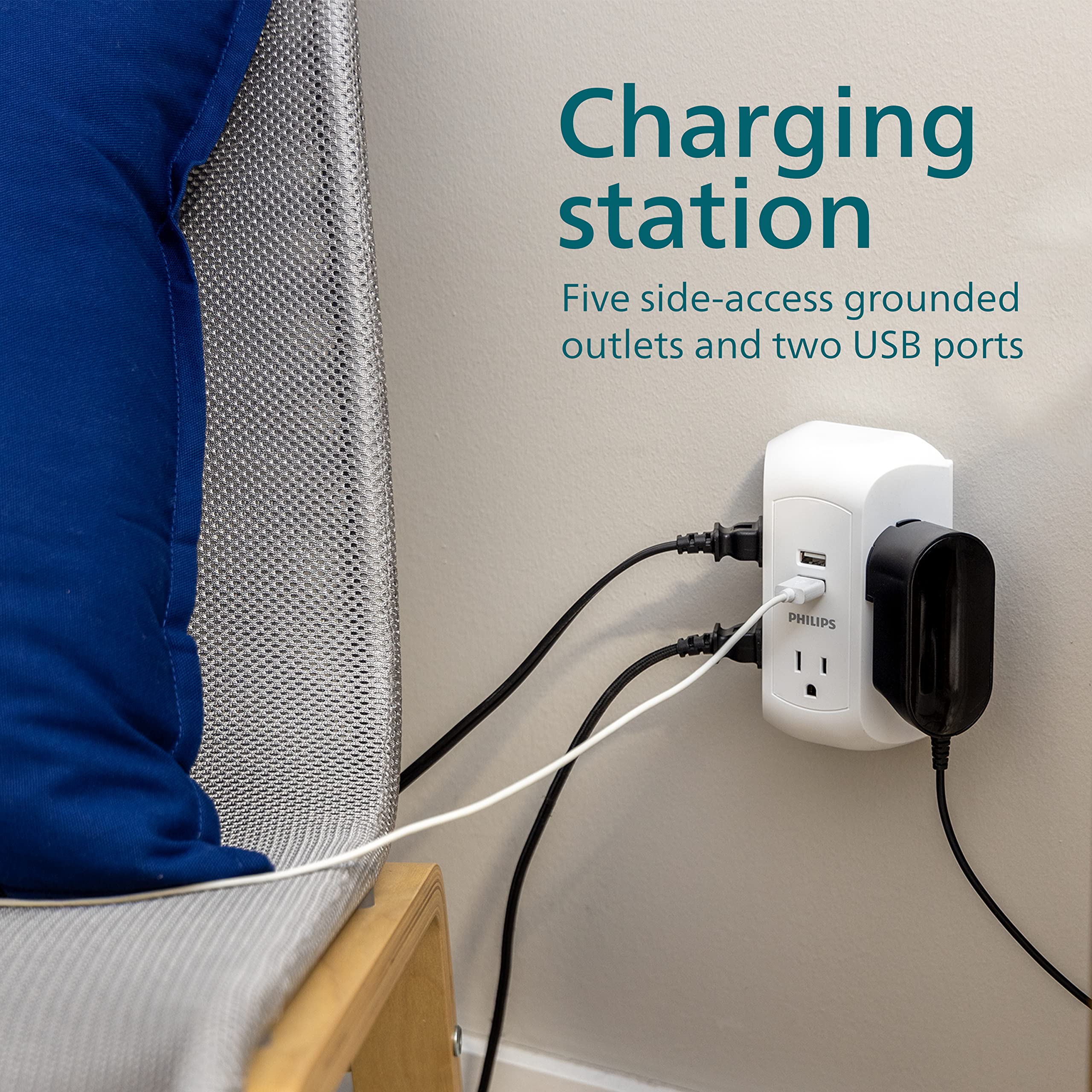 Foto 4 | Protector Contra Sobretensiones Philips Sps5002wa/37 De 5 Salidas Y 2 Usb-a, Color Blanco - Venta Internacional.