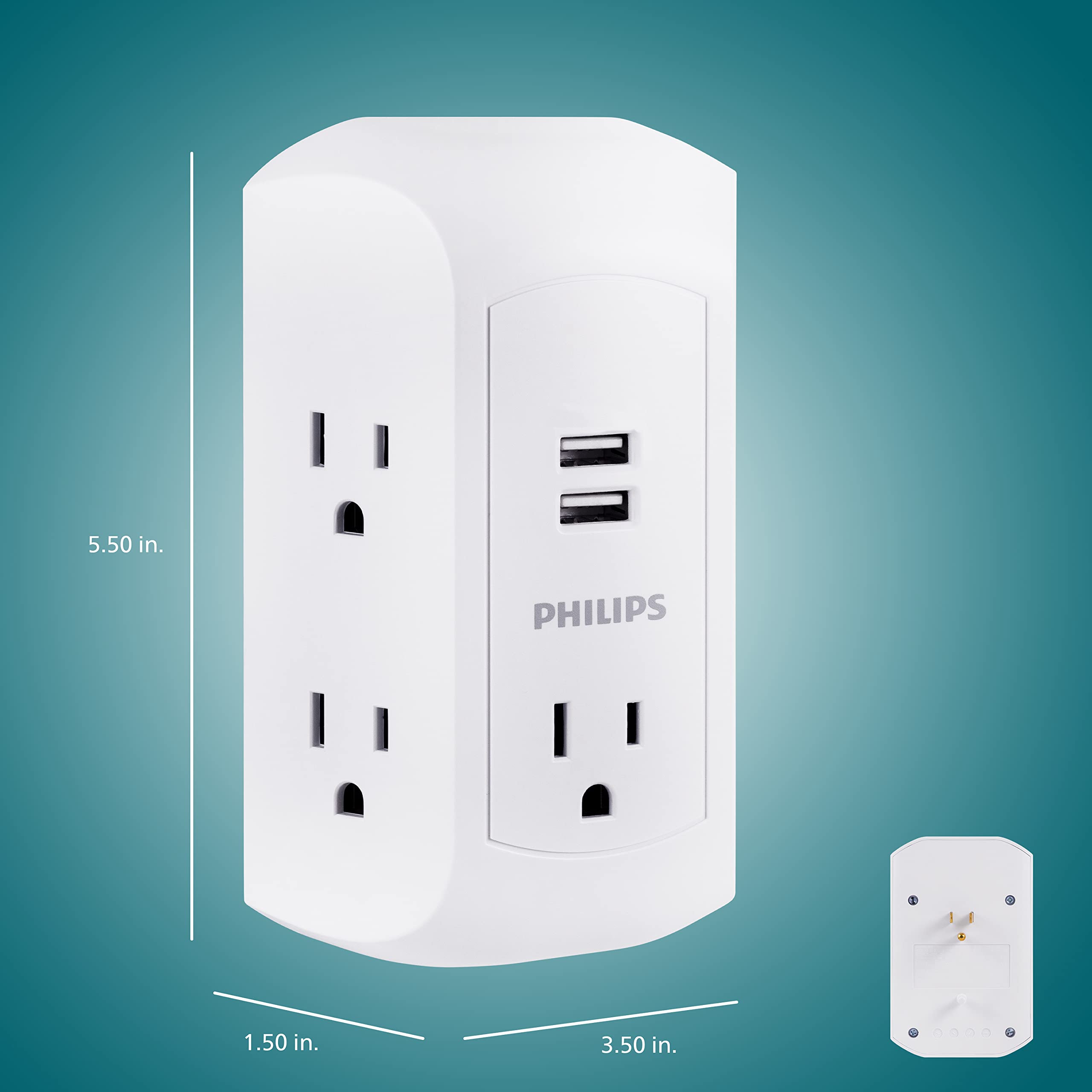 Foto 7 pulgar | Protector Contra Sobretensiones Philips Sps5002wa/37 De 5 Salidas Y 2 Usb-a, Color Blanco - Venta Internacional.