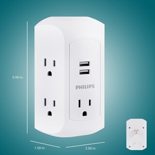 Foto 6 | Protector Contra Sobretensiones Philips Sps5002wa/37 De 5 Salidas Y 2 Usb-a, Color Blanco - Venta Internacional.