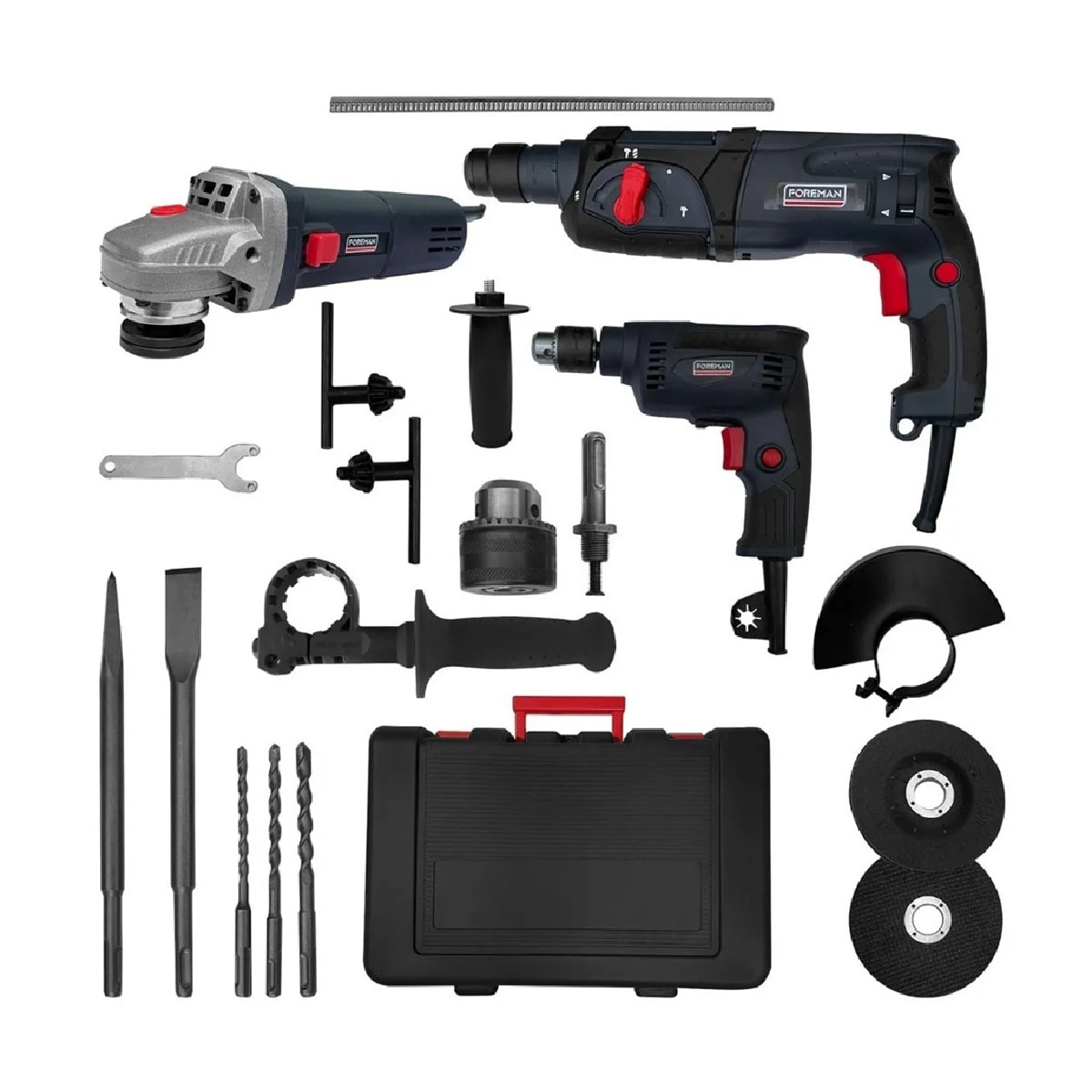 Combo Rotomartillo + Esmeriladora + Taladro Foreman $1,699