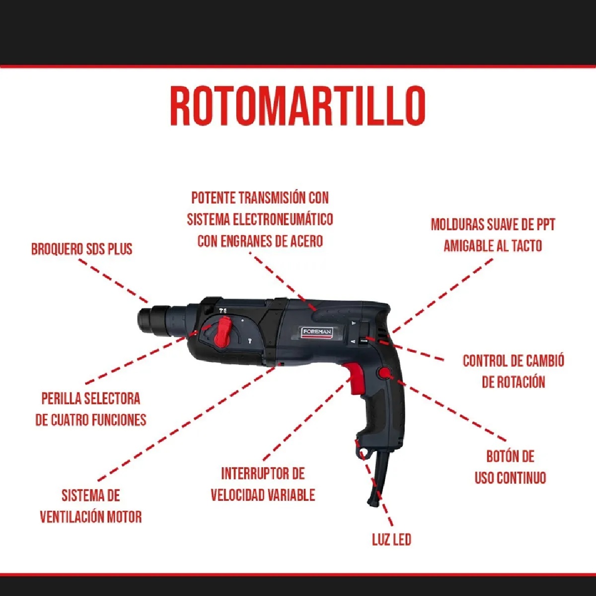 Foto 4 pulgar | Combo Rotomartillo + Esmeriladora + Taladro Foreman
