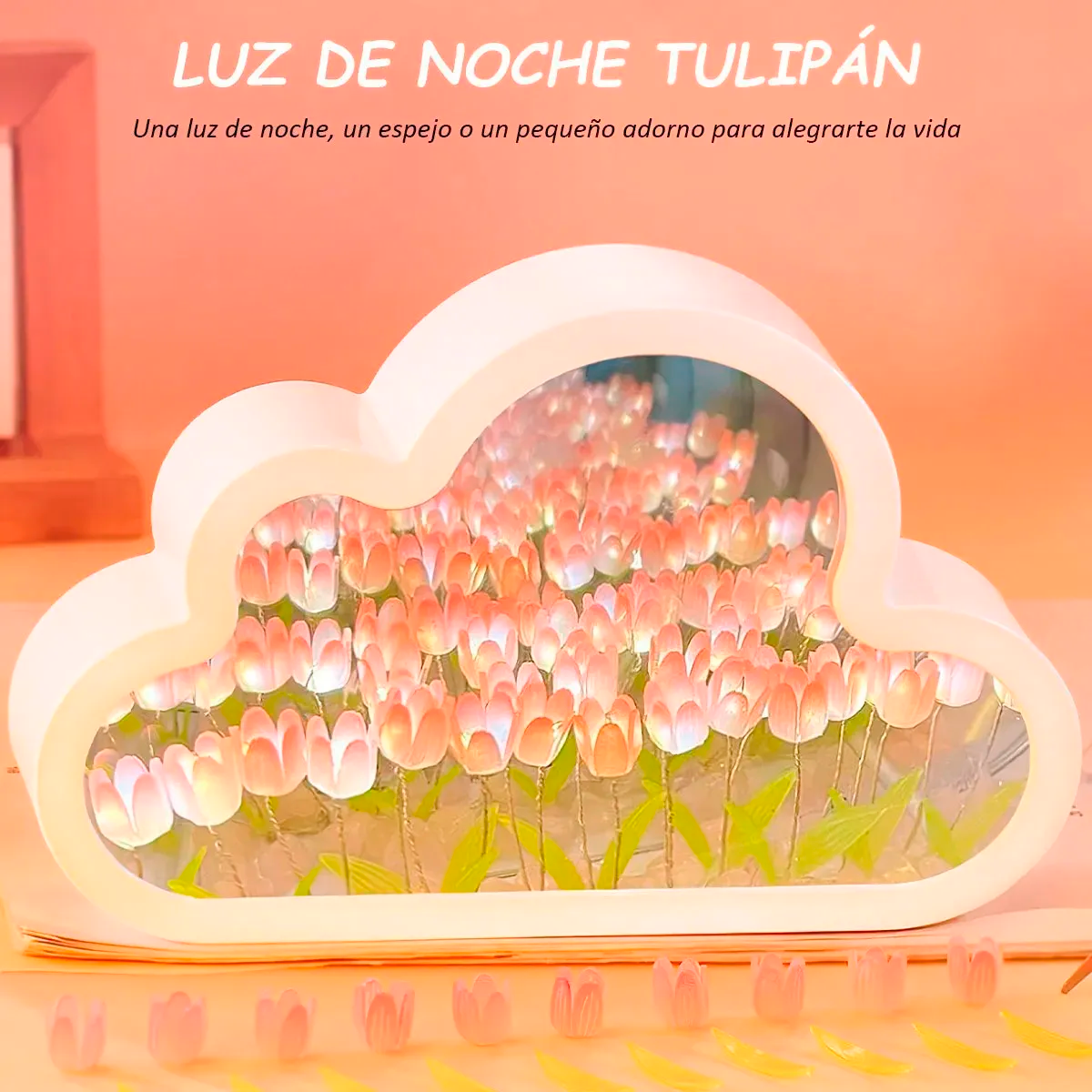 Foto 2 | Luz Lampara Noche Flor Tulipanes Nube Con Espejo Decoracion