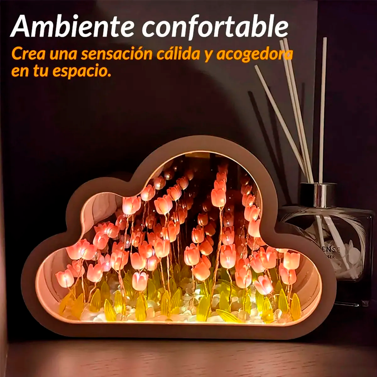 Foto 6 | Luz Lampara Noche Flor Tulipanes Nube Con Espejo Decoracion